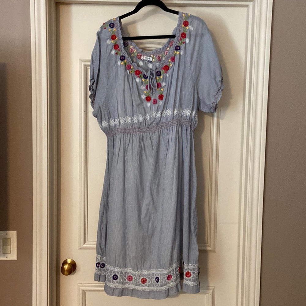 Short Sleeve Embroidered Dress with Full Slip